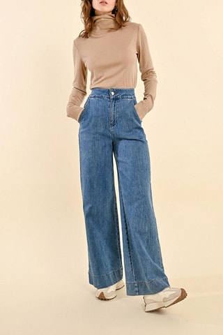Pantalon wide legs taille haute - Bleu