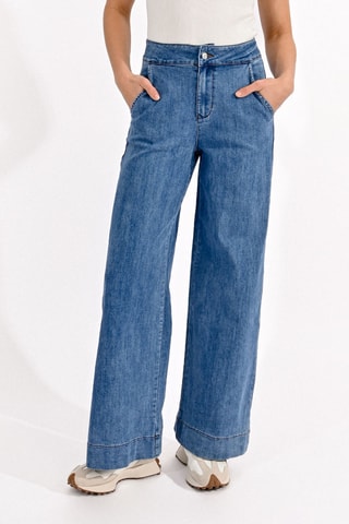 Pantalon wide legs taille haute - Bleu
