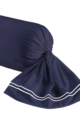 Taie de traversin en satin de coton 80 fils/cm² Nice - Blanc et bleu foncé