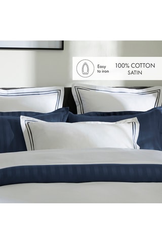 Taie de traversin en satin de coton 80 fils/cm² Nice - Bleu foncé et blanc