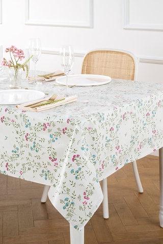 Nappe rectangulaire anti-tâche Pré de fleurs - Blanc cassé - 140 x 250 cm
