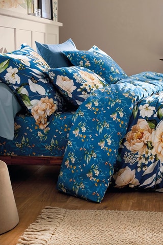 Drap-housse en satin de coton 80 fils/cm² Belle de Nuit - Bleu