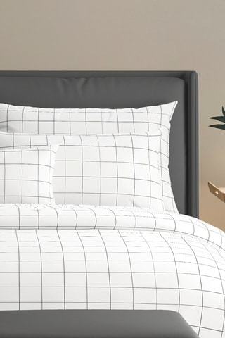 2 taies d'oreiller en satin de coton 200 fils/cm² Grands Carreaux - Blanc