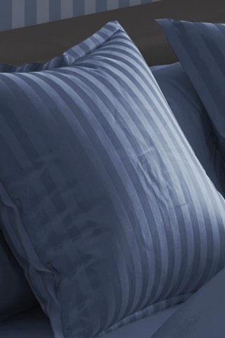 2 taies d'oreiller en satin de coton 79 fils/cm² Dobby Stripe - Bleu