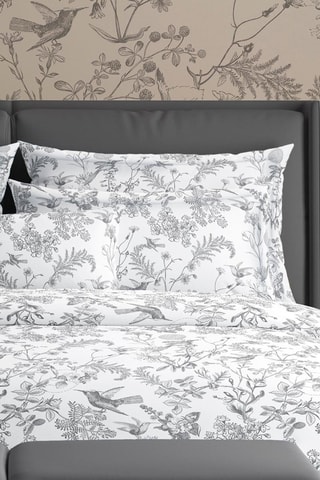 2 taies d'oreiller en satin de coton 80 fils/cm² Colibri botanique - Noir et gris
