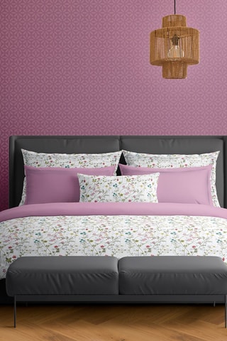 2 taies d'oreiller en satin de coton 80 fils/cm² - Fleurs sauvages - Blanc et rose