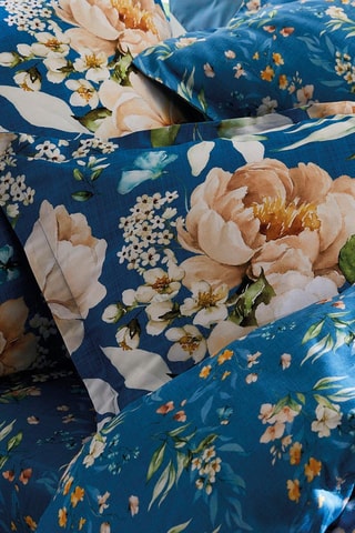 2 taies d'oreiller en satin de coton 80 fils/cm² Jardin de Fleurs - Bleu