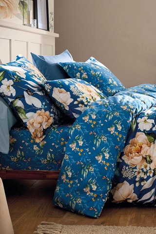 2 taies d'oreiller en satin de coton 80 fils/cm² Jardin de Fleurs - Bleu