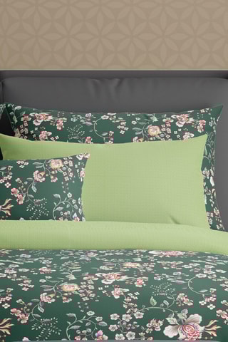 2 taies d'oreiller en satin de coton 80 fils/cm² Murmure florale - Vert et rose