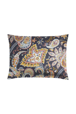 2 taies d'oreiller en satin de coton 80 fils/cm² Boteh - Bleu foncé et orange