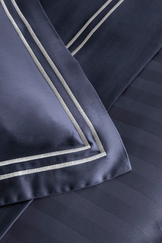 2 taies d'oreiller en satin de coton 80 fils/cm² Nice - Blanc et bleu foncé
