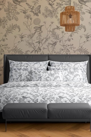 Parure de couette en satin de coton 80 fils/cm² Colibri botanique - Blanc et noir