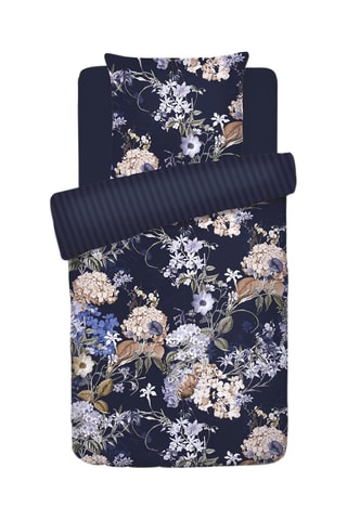 Parure de couette en satin de coton 80 fils/cm² Floraison d'hortensias - Bleu foncé