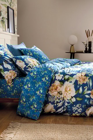 Parure de couette en satin de coton 79 fils/cm² Jardin de Fleurs - Bleu