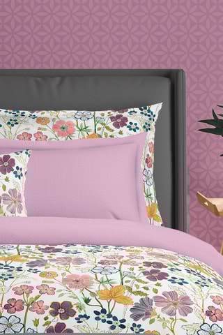 Parure de couette en satin de coton 80 fils/cm² Fleurs vintage - Blanc