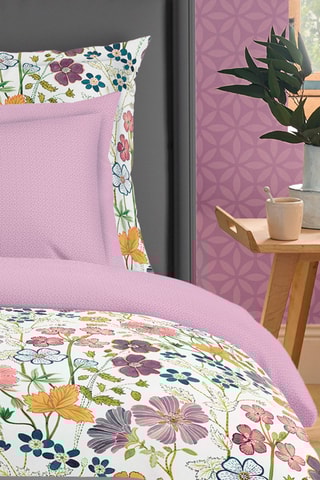 Parure de couette en satin de coton 80 fils/cm² Fleurs vintage - Blanc