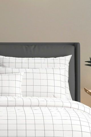 Parure de couette en satin de coton 200 fils/cm² 
Grands Carreaux - Blanc