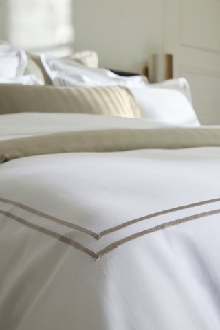 Parure de couette en satin de coton 80 fils/cm² Nice Blanc et taupe
