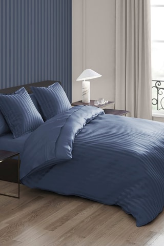 Parure de couette en satin de coton 79 fils/cm² Dobby Stripe - Bleu