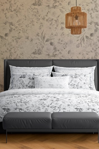 Parure de couette en satin de coton 80 fils/cm² Roseraie - Noir et blanc