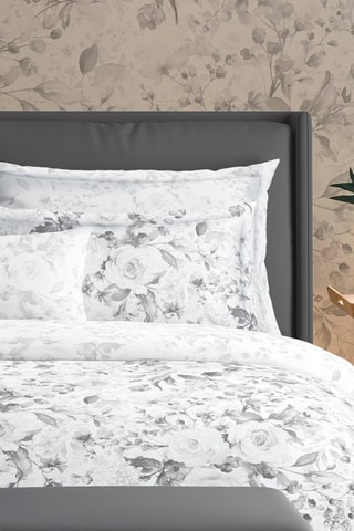 Parure de couette en satin de coton 80 fils/cm² Roseraie - Noir et blanc