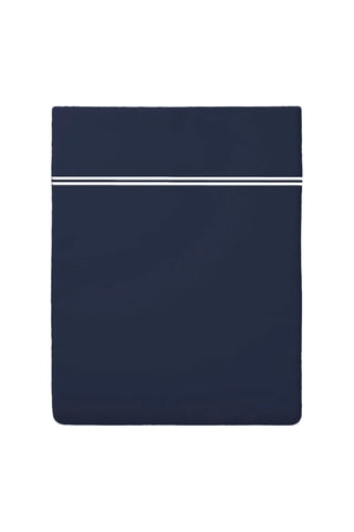 Drap plat en satin de coton 80 fils/cm² Nice - Blanc et bleu foncé