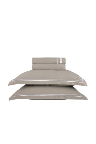 Parure de draps en satin de coton 80 fils/cm² Nice - Blanc et taupe