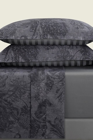 Parure de draps en satin de coton 80 fils/cm² Toile Fleurie - Gris foncé