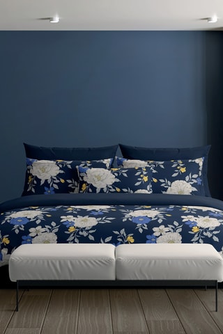 Drap plat Nuit Fleurie - Bleu foncé
