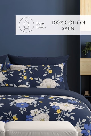 Drap plat Nuit Fleurie - Bleu foncé