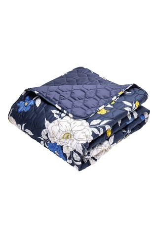 Couvre-lit en satin de coton 80 fils/cm² Nuit fleurie - Bleu foncé - 220 x 250 cm
