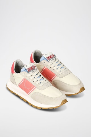 Kalfsnubuck Sneakers Tour - Wit en koraalrood
