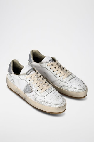 Kalfsleren Sneakers Nice Low - Wit en zilverkleurig