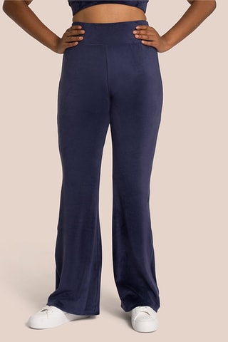 Pantalon flare taille haute en velours Kelly - Bleu nuit