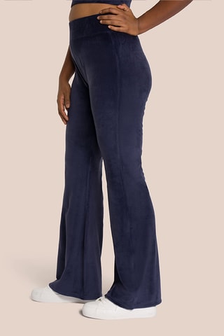 Pantalon flare taille haute en velours Kelly - Bleu nuit