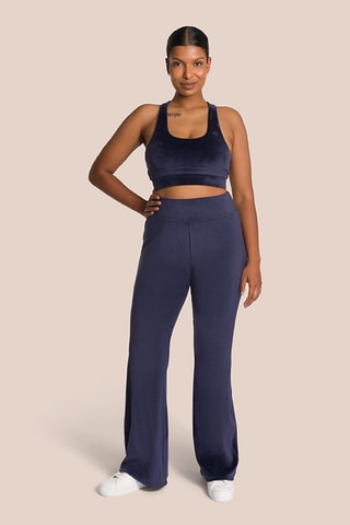 Pantalon flare taille haute en velours Kelly - Bleu nuit