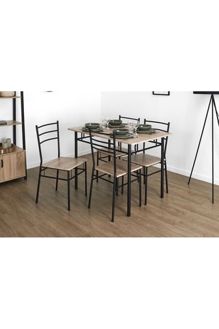 Conjunto de sala de jantar Loka Imitação madeira clara e preto