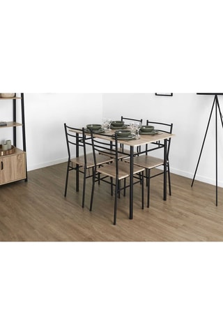 Conjunto de sala de jantar Loka Imitação madeira clara e preto