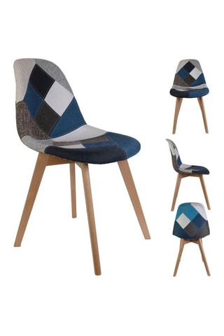 4 cadeiras Patchwork - Azul e natural