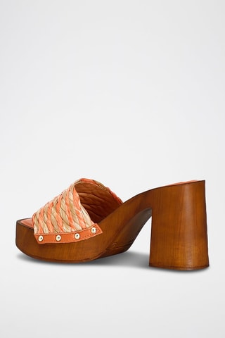 Mules de salto em couro - Castanho e laranja
