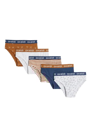 5 Slips - Camel, Wit en Marineblauw - Okaïdi