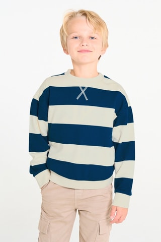 Sweater - Petrolblauw en Wit - Okaïdi