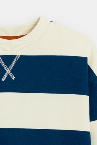 Sweater - Petrolblauw en Wit - Okaïdi