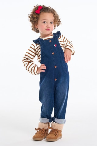 Denim Tuinbroek en T-shirt - Blauw en Bruin - Obaïbi