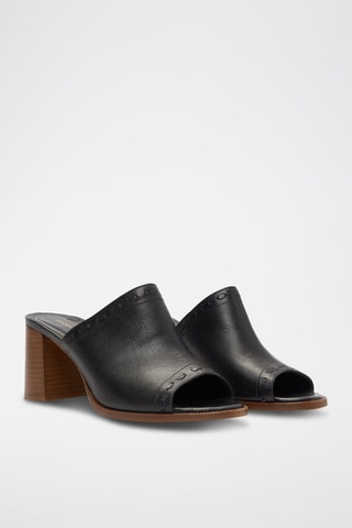 Mules de salto em couro - Preto
