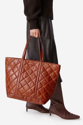 Mala shopper em couro - Castanho