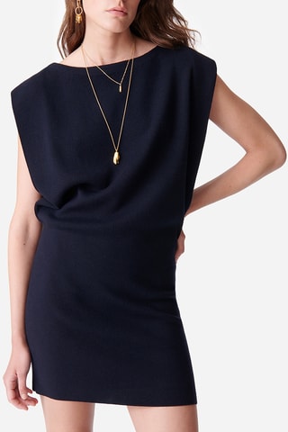 Vestido justo em lã merino - Azul-marinho