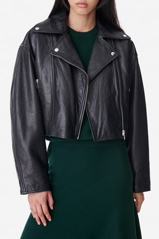 Casaco oversize de couro de cordeiro - Preto