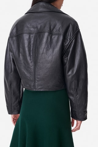 Casaco oversize de couro de cordeiro - Preto