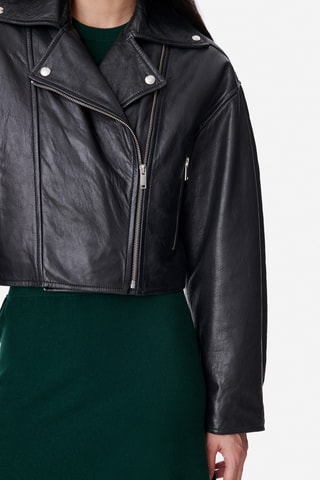Casaco oversize de couro de cordeiro - Preto